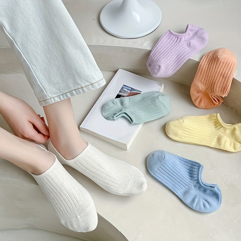 10 Pairs Solid Ribbed Ankle Socks Women's Stockings