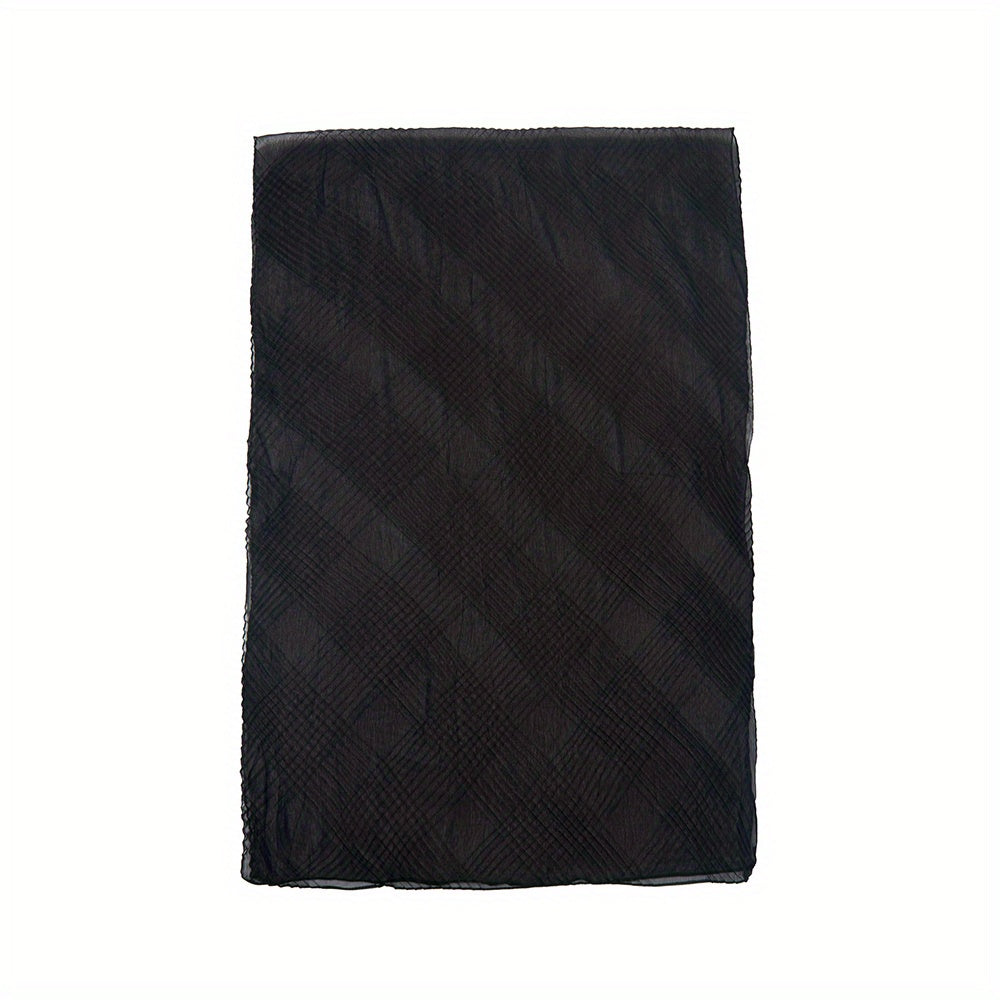 Solid Pleated Scarf Classic Hijab Casual Shawl Silk Bandana Women Neckerchief