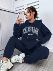  Women's Letter Graphic Hoodie & Joggers Outfit Set