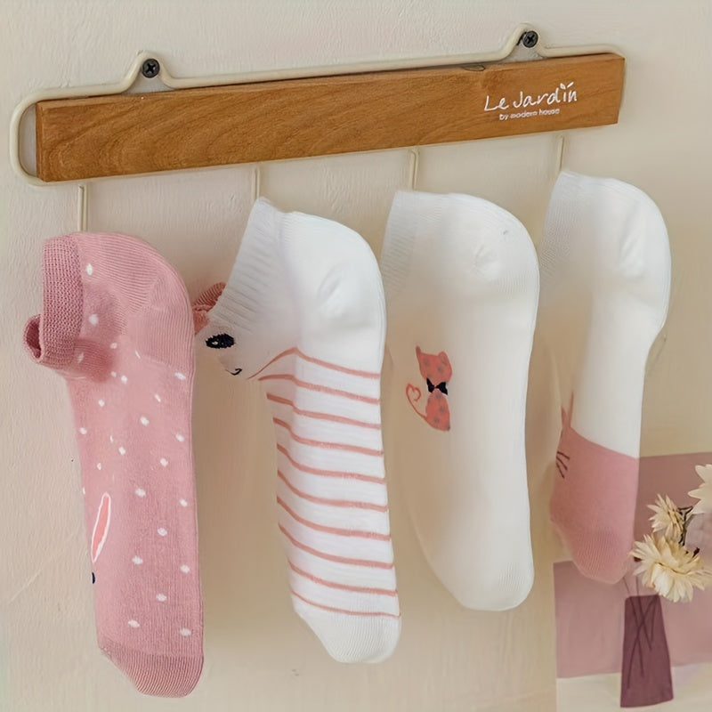 5 Pairs Cat Print Short Socks Breathable Ankle Stockings