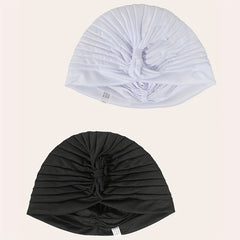 2pcs Turban Cap BowKnot Pleated Head Wraps Elastic Ramadan Head Scarf