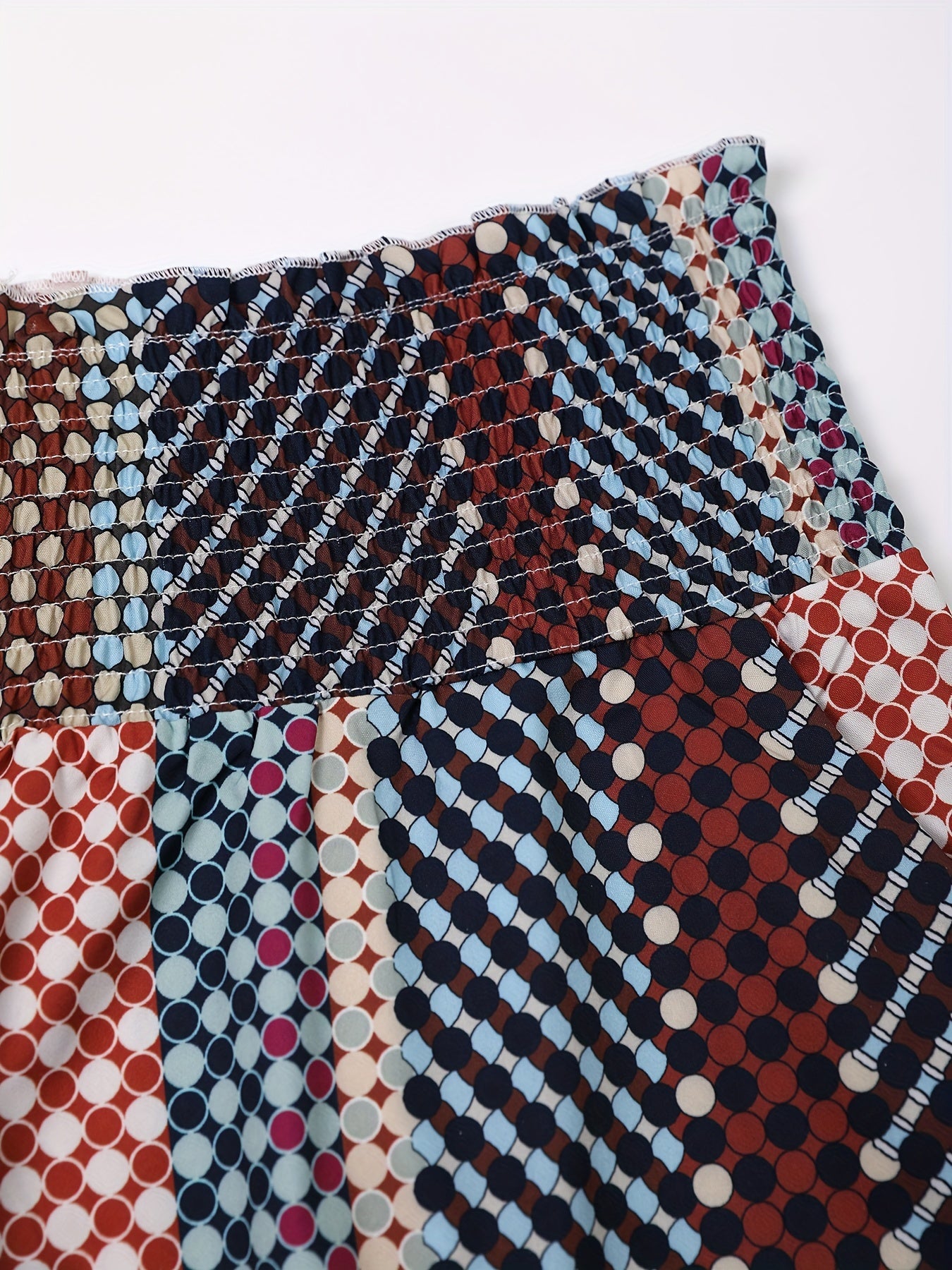 Colorblock Dot Print High Rise Wide Leg Pants