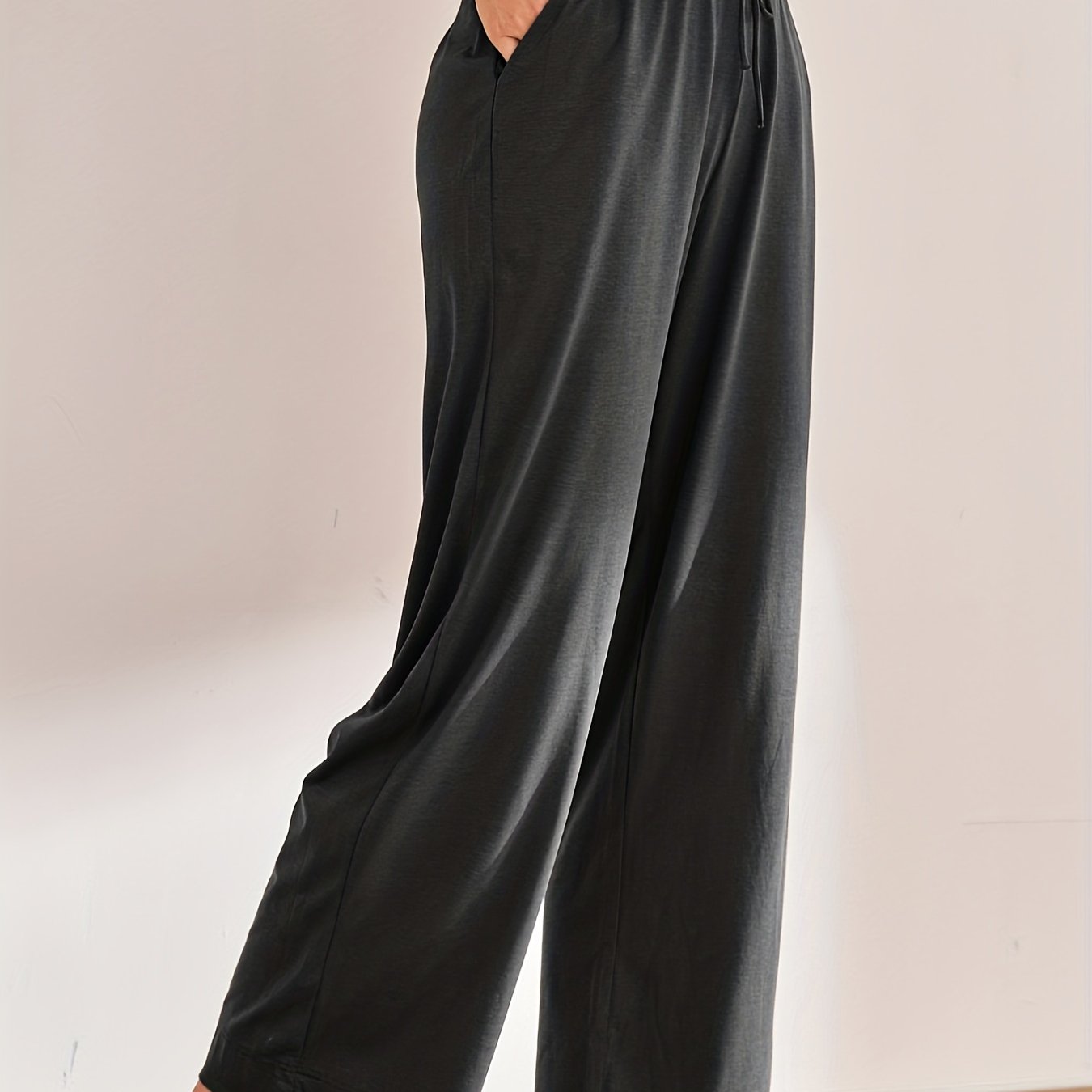 Women's Solid Lounge Bottoms Casual Tie Waist Pants