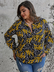  Graffiti Print Button Up Long Sleeve Blouse