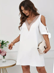  Boho Dress Women's Plus Contrast Panel Cold Shoulder Dress