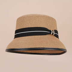 Straw Bucket Hat Strap Decor Classic Sunscreen Basin Hat Women