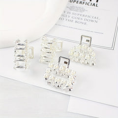 4pcs Silvery Mini Hair Claw with Faux Pearl Ponytail Holder