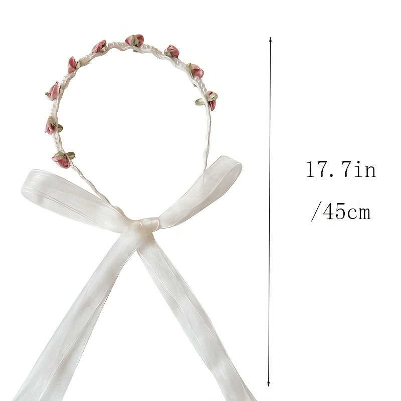 Pearl Headband Flower Wreath Hair Band for Women Girls