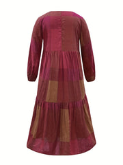  Colorblock Grid Print Maxi Dress With Pockets