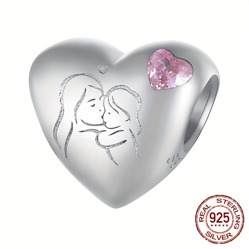 925 Silver Mother Daughter Kissing Pink Heart Bracelet Charm