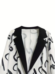  Stripe Print Blazer Abstract Lapel