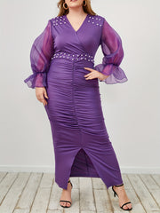  Maxi Dress Surplice Neck Ruched Split