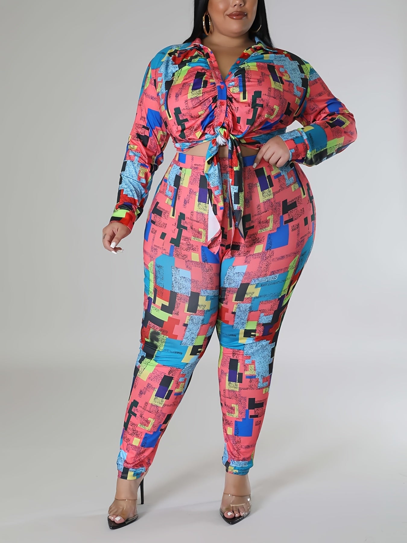  Geometric Print Shirt & Leggings Set