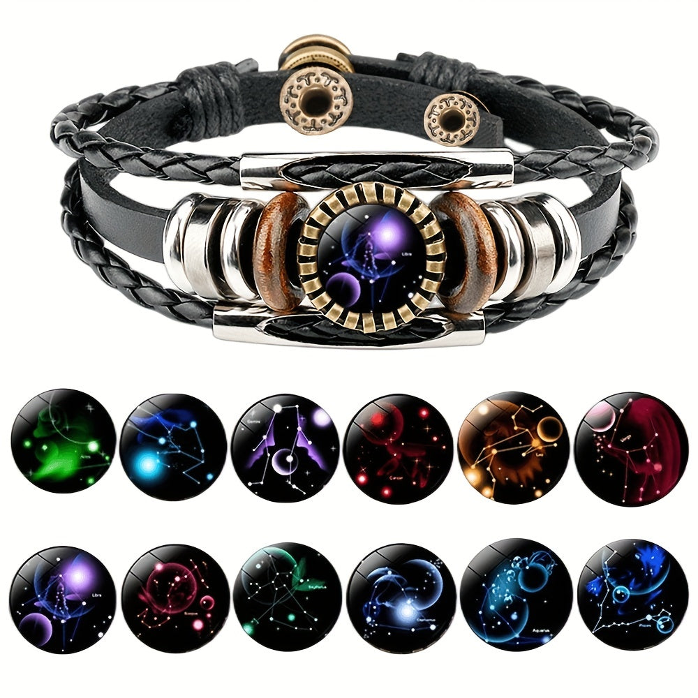 12 Constellation Beaded Leather Bracelets