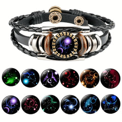 12 Constellation Beaded Leather Bracelets