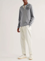 Retro Letter Pattern Knit Polo Shirt Men's Casual Lapel Pullover