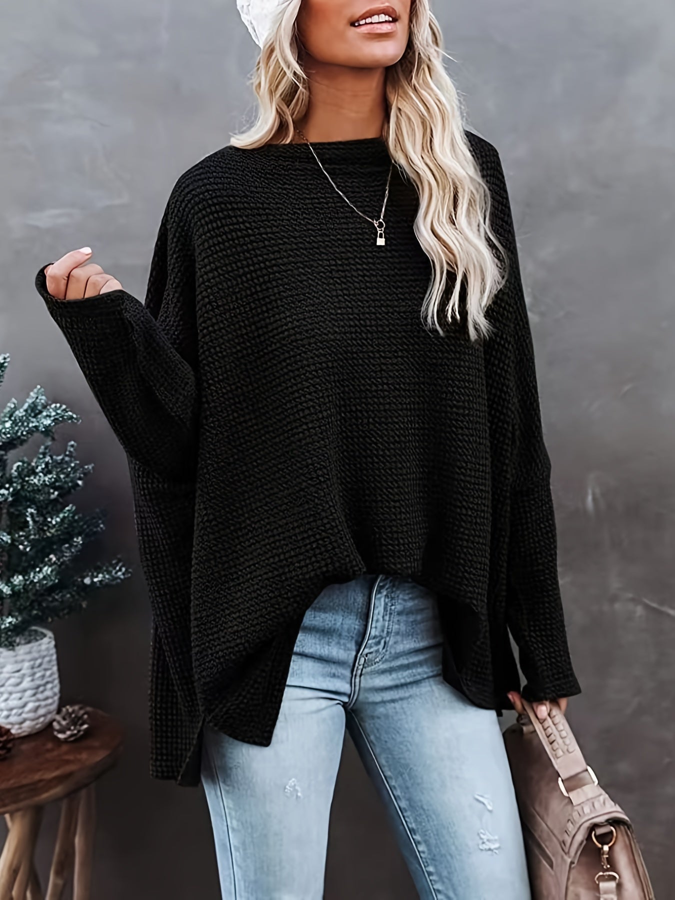 Off Shoulder Bat Sleeve Knitted Sweater Top