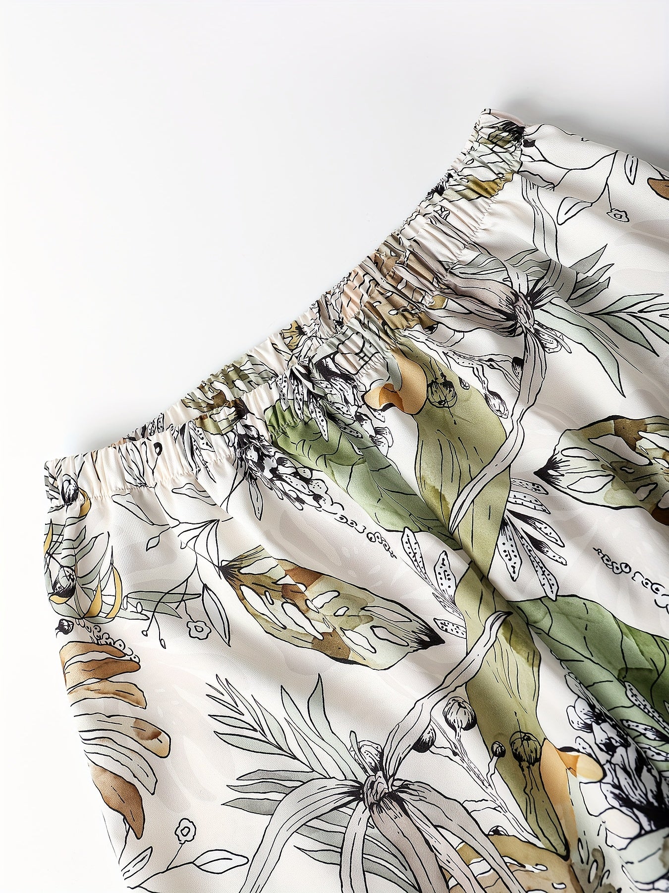 Floral Print Pajama Set Long Sleeve Buttons Top & Elastic Waistband Pants