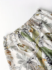 Floral Print Pajama Set Long Sleeve Buttons Top & Elastic Waistband Pants