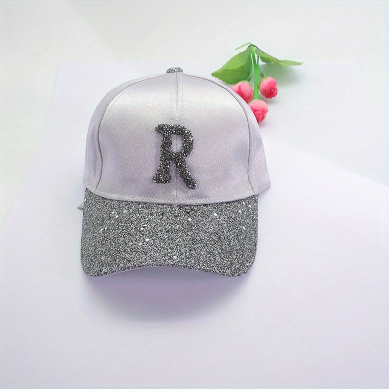 Rhinestone R Sparkle Baseball Cap Vintage Sunscreen Dad Hat