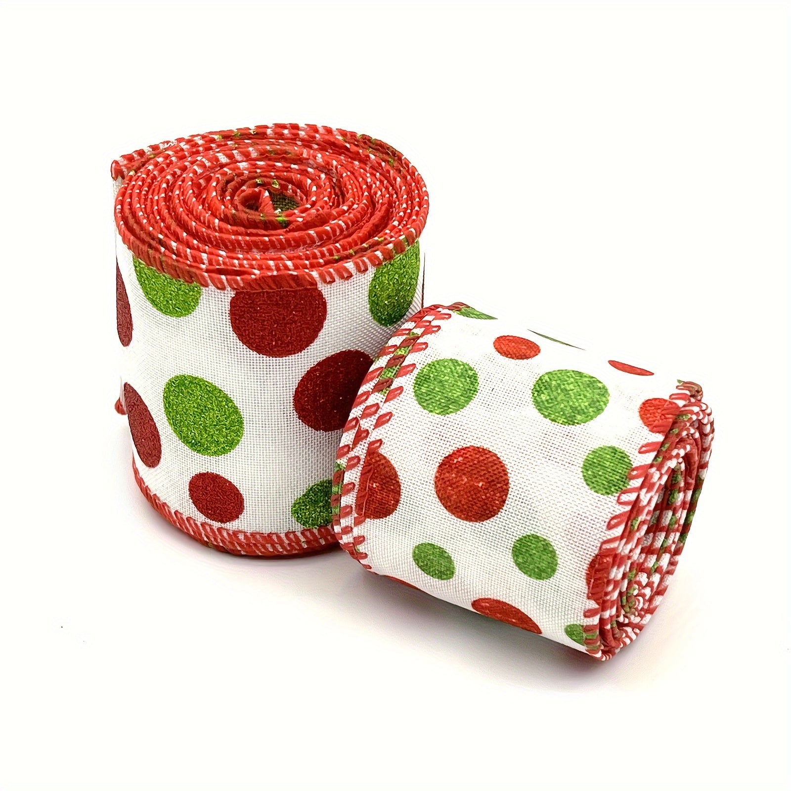 Christmas Dot Wired Edge Ribbons Green Red Dot Burlap Decorative Ribbons