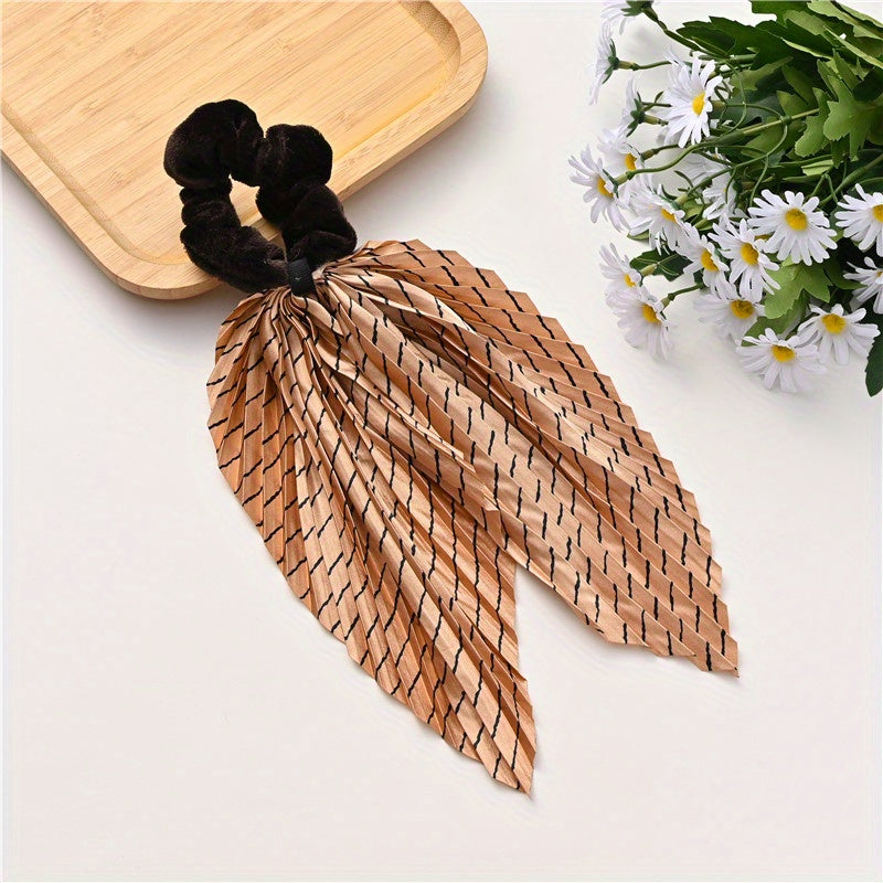 Vintage Pleated Scrunchies Hair Tie Velvet Hair Rope Striped Hair Accessories