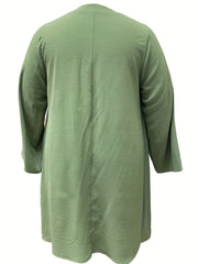  Solid Long Sleeve V Neck Dress With Pockets