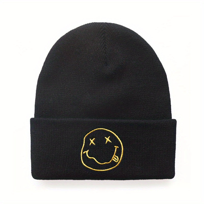 Happy Face Embroidered Beanie Hat