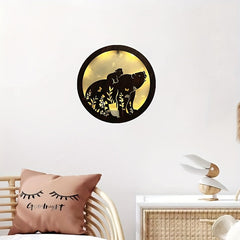 Kids Room LED Clock Lamp Retro Wooden Sign Wall Sticker Hanging Light