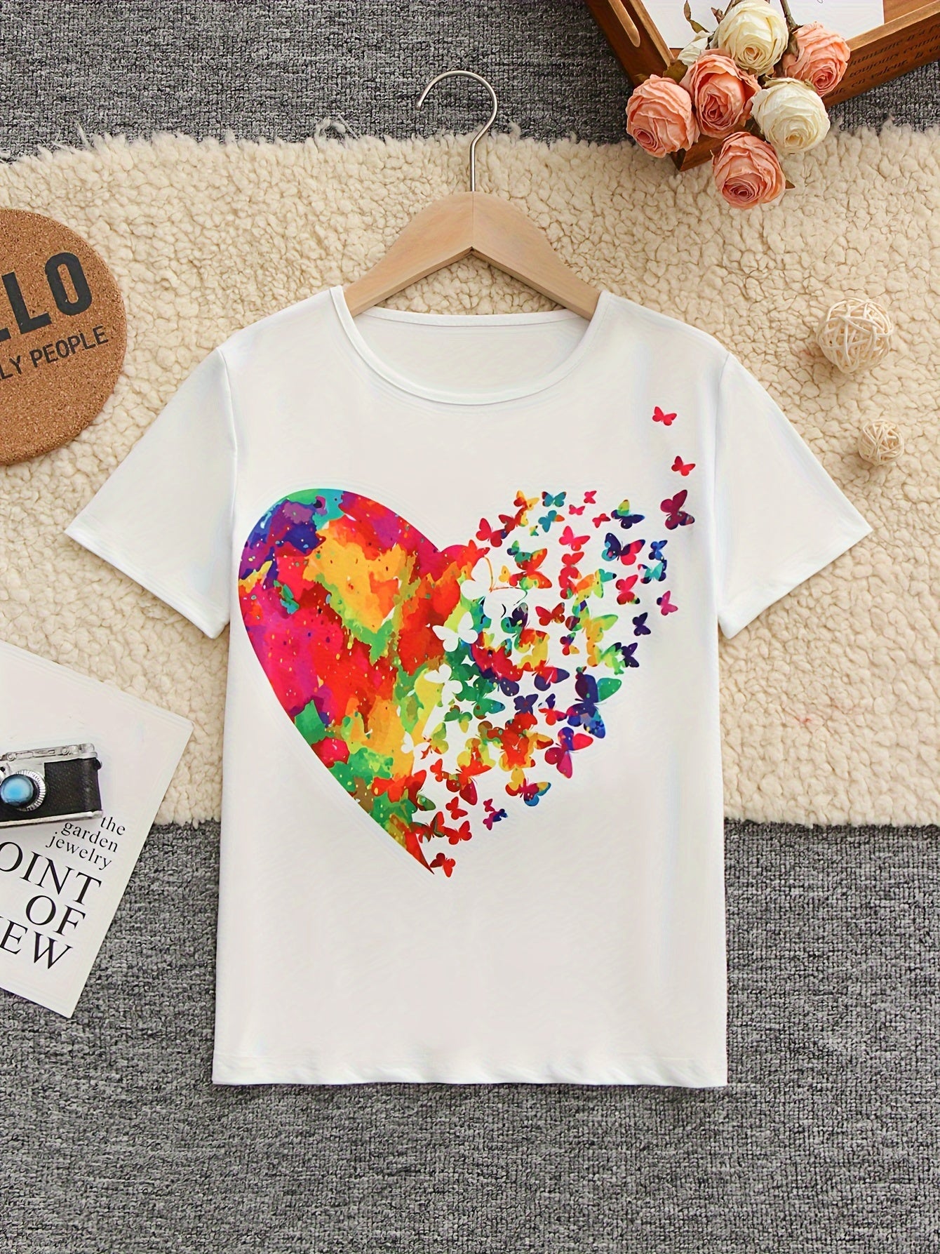 Girls Sweet Heart Graphic Crew Neck T-shirt