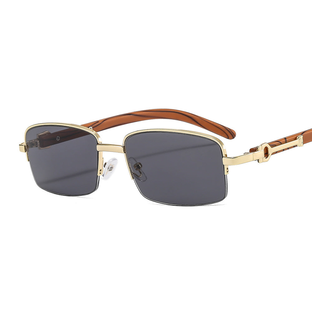 Men's Small Square Hip Hop Wood Grain Retro Sunglasses