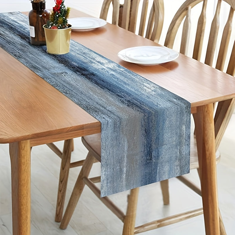 Burlap Rustic Table Runner Abstract Art Denim Contrast Farmhouse Style