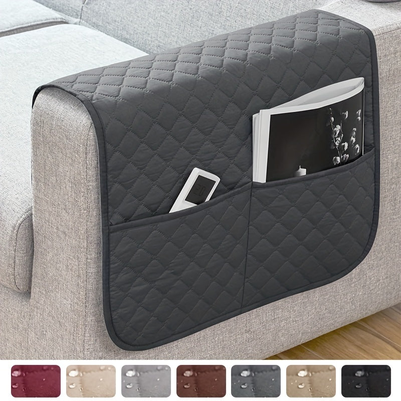 Waterproof Stitching Armrest Cover with Storage Pocket for Sofa Couch
