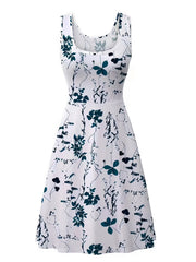 Floral Print Round Neck Stretch Tank Dress