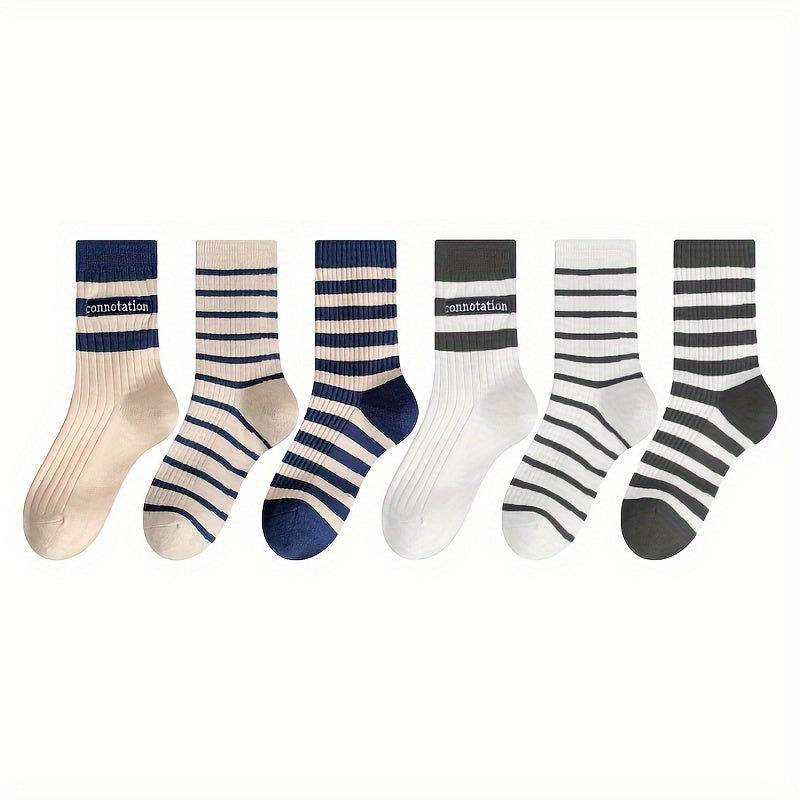6 Pairs Striped Print Mid Tube Socks Women's Stockings