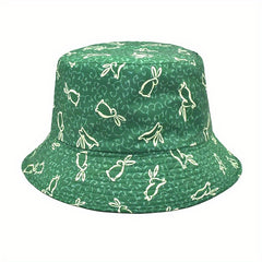 Green Rabbit Print Reversible Sunscreen Basin Hat Casual Fisherman Cap