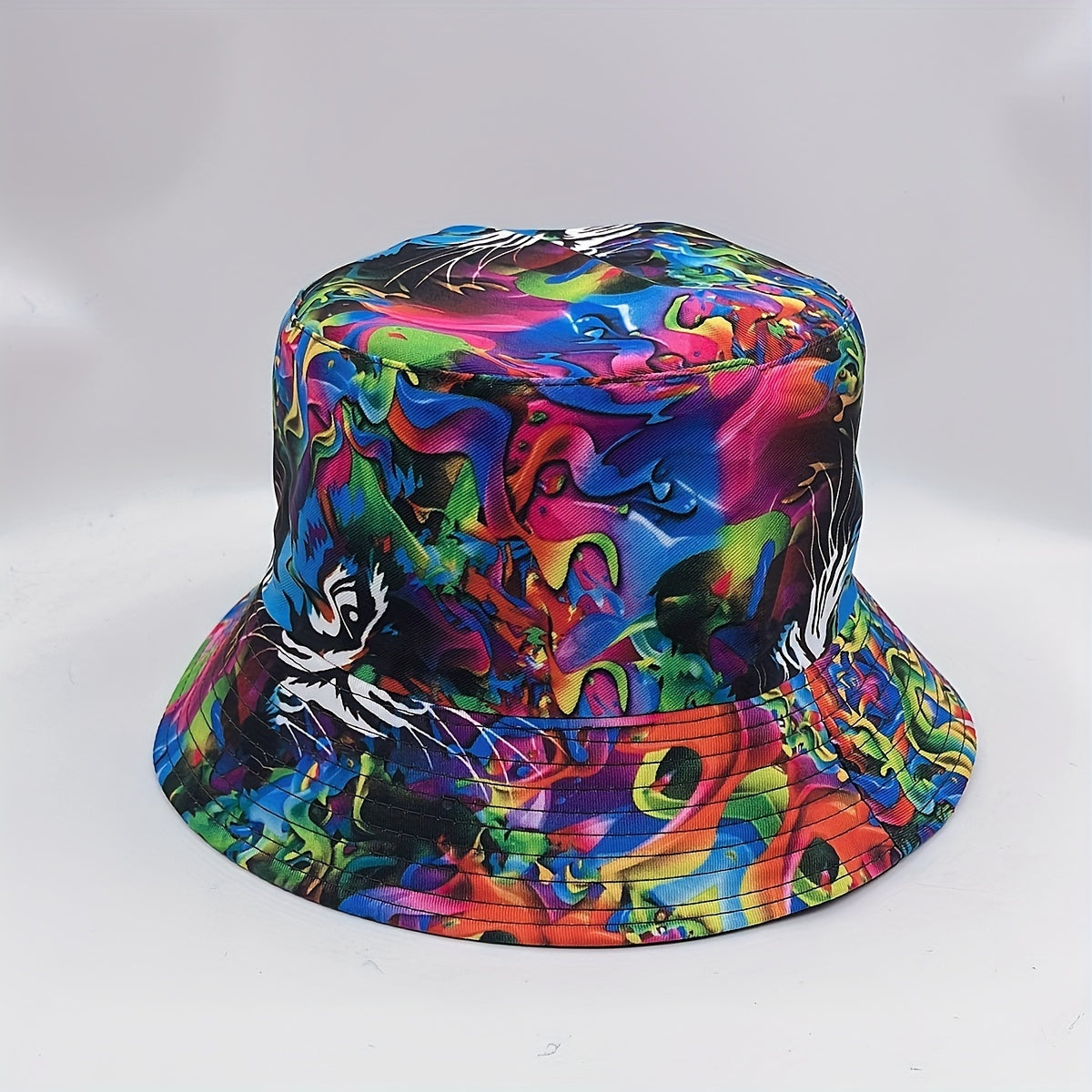 Tie Dye Tiger Print Bucket Hat Reversible Graffiti Printed Cotton Basin Hat