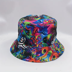 Tie Dye Tiger Print Bucket Hat Reversible Graffiti Printed Cotton Basin Hat