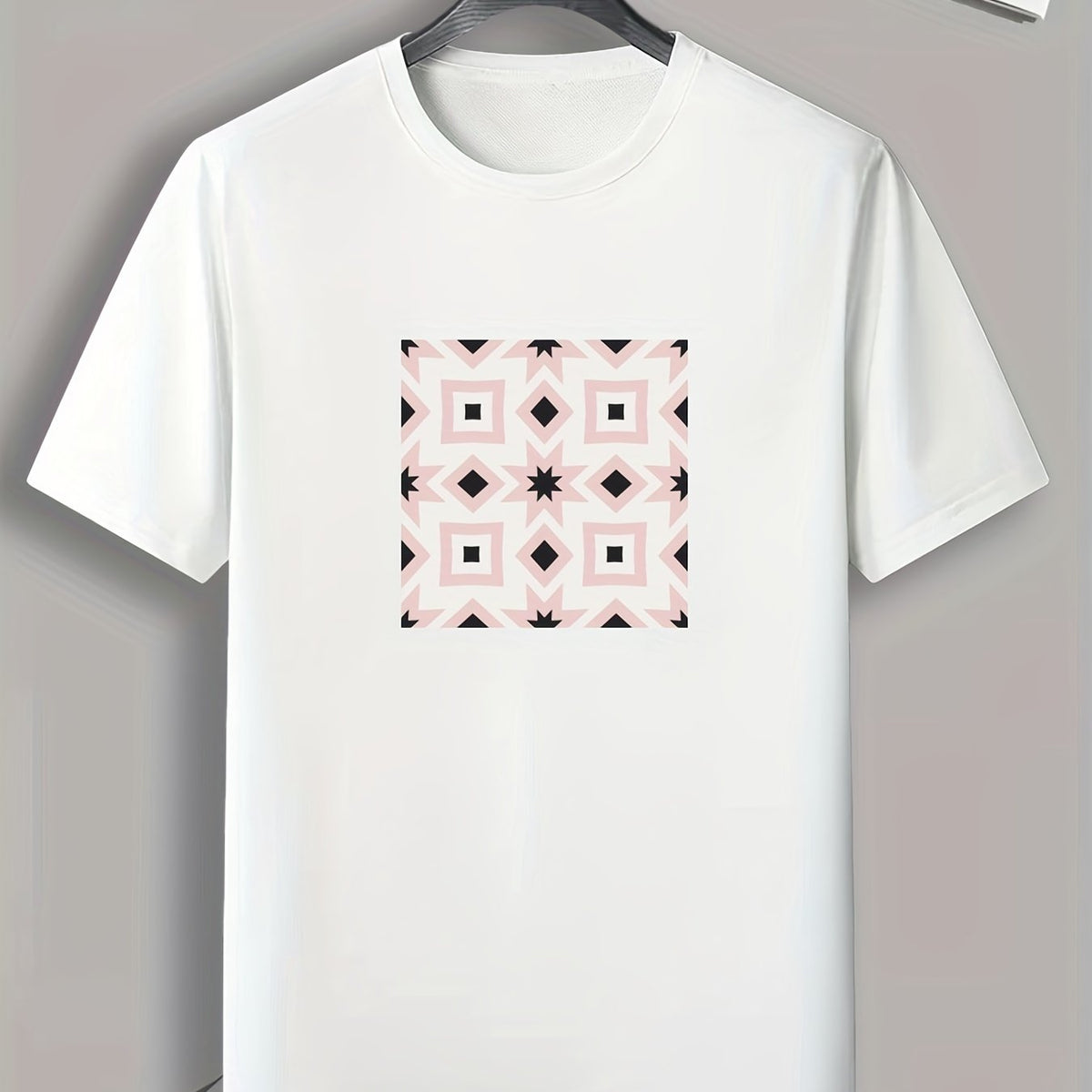 Geometric Floral Print Men's Comfy T-shirt Breathable Active Stretch