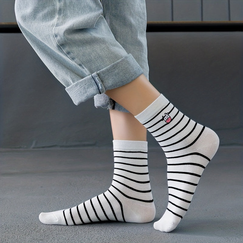 5 Pairs Cartoon Cow Print Socks Women's Mid Tube Stockings