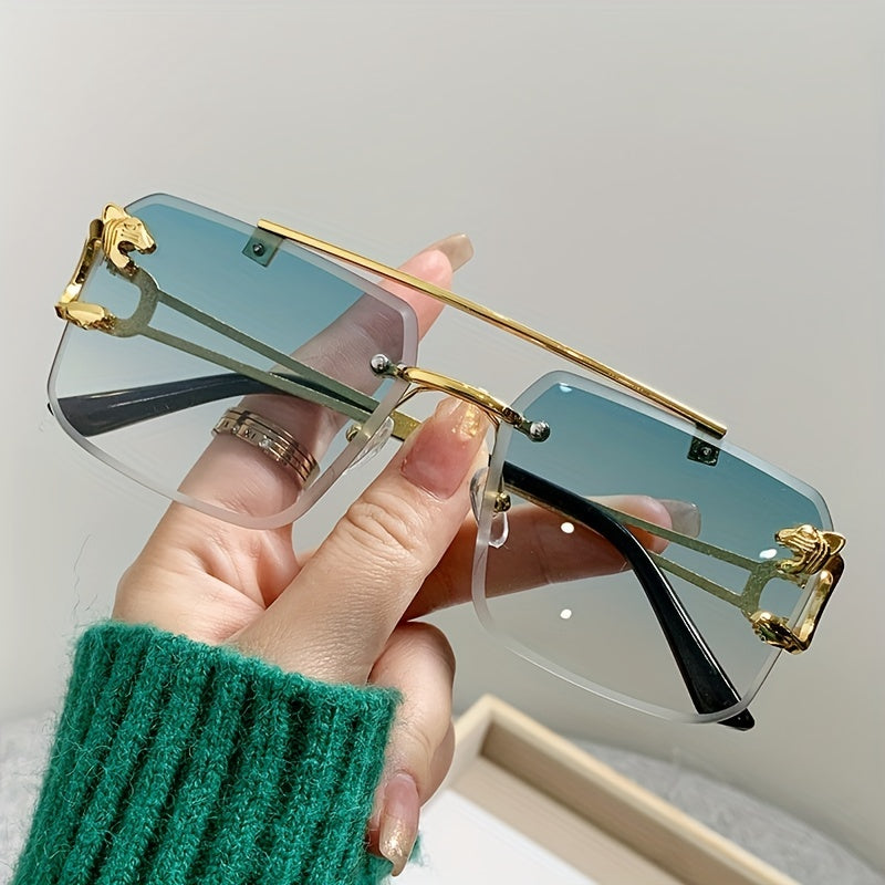 Square Rimless Sunglasses Metal Frameless Y2K Glasses