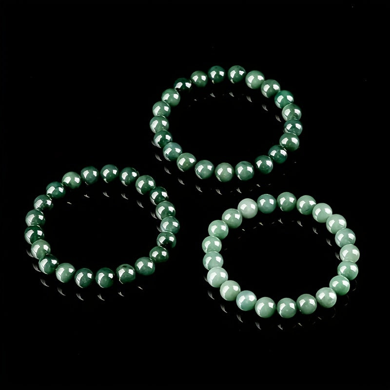 Men's Natural Jadeite Beads Bracelet 9mm 0.35inch Oil Sapphire Bead 21pcs