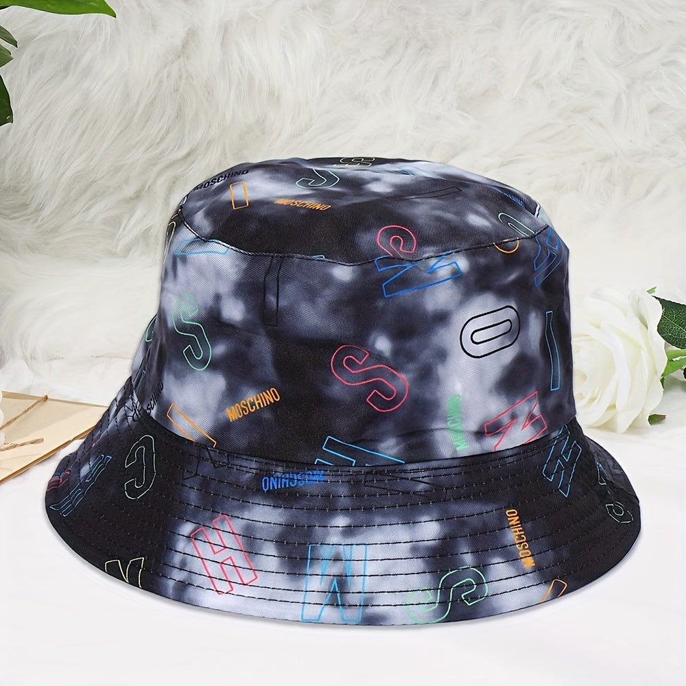 Unisex Tie Dye Alphabet Print Bucket Hat for Sun Protection