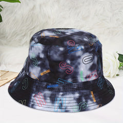 Unisex Tie Dye Alphabet Print Bucket Hat for Sun Protection
