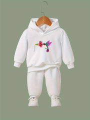 OERYUI 2pcs Bird & Flower Print Hoodies Pants Set Spring Fall