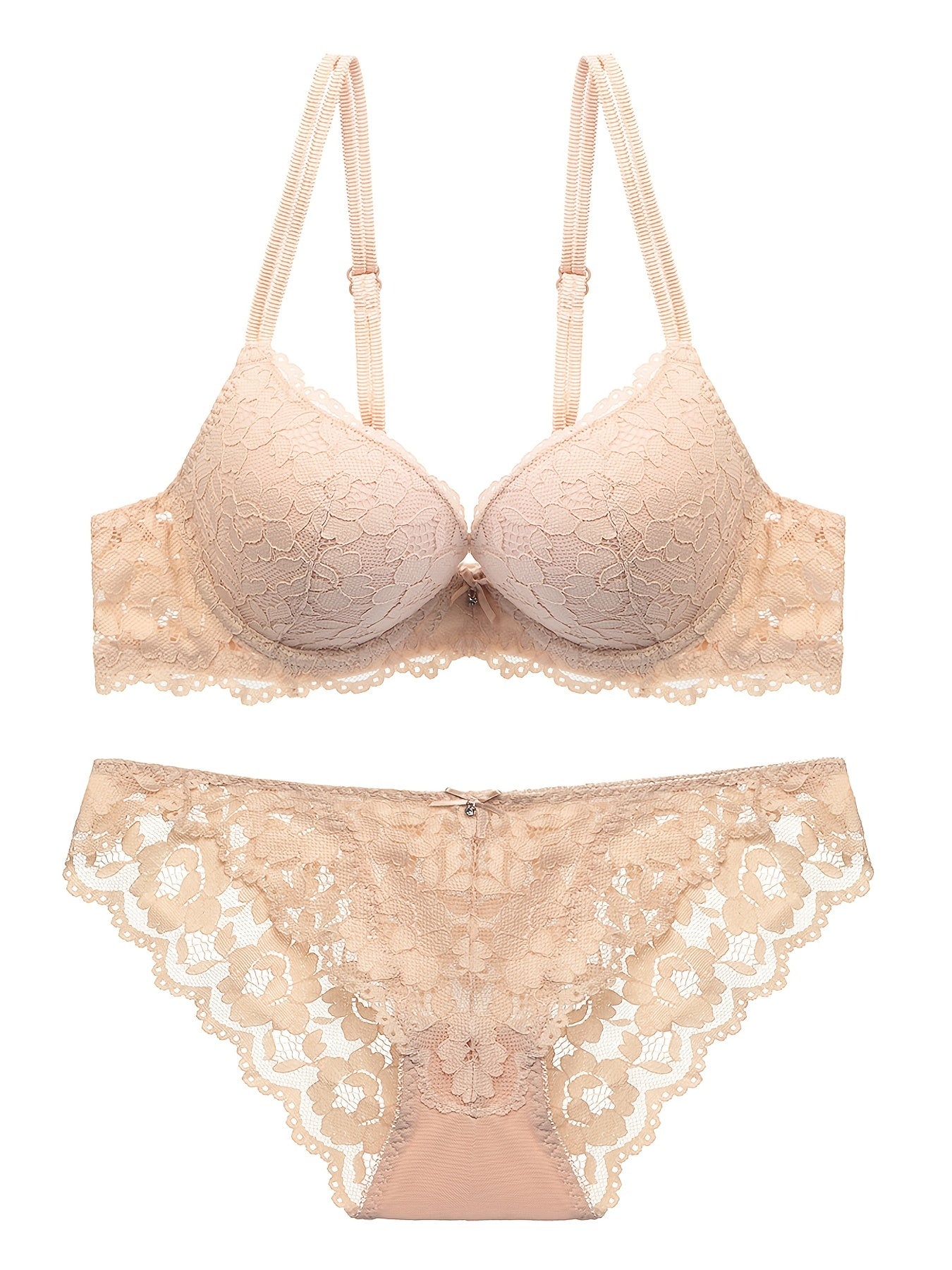 Lace Embroidery Lingerie Set Push Up Intimates Bra & Sheer Panty