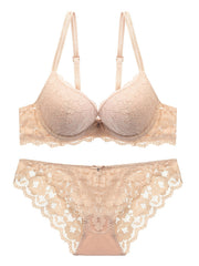 Lace Embroidery Lingerie Set Push Up Intimates Bra & Sheer Panty