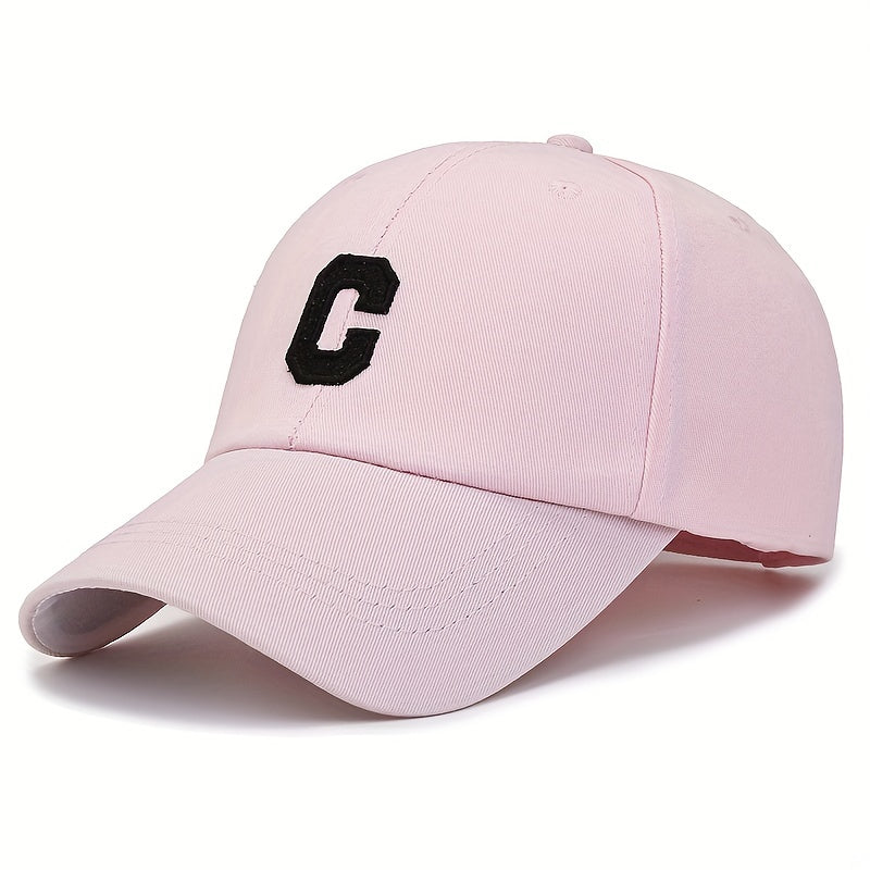 C Label Baseball Cap Cotton Solid Adjustable Sports Hat Outdoor Sunscree