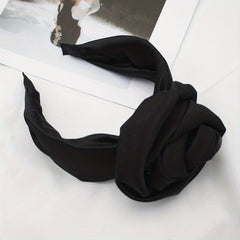 Wide Flower Headband Rose Hair Band Satin Hoop Sweet Accessories