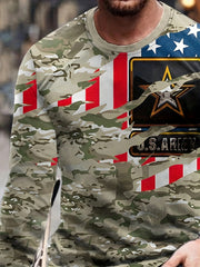 Camouflage Print Men's Long Sleeve Tee for Autumn